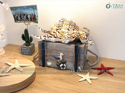 Hộp gỗ giả cổ chủ đề biển 3 size [Handmade - 3 kiểu chọn] HOP-GO-02