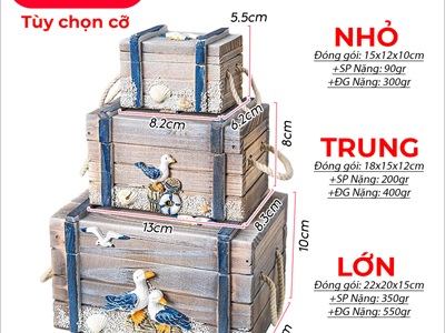 Hộp gỗ giả cổ chủ đề biển 3 size [Handmade - 3 kiểu chọn] HOP-GO-02