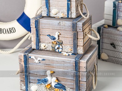 Hộp gỗ giả cổ chủ đề biển 3 size [Handmade - 3 kiểu chọn] HOP-GO-02