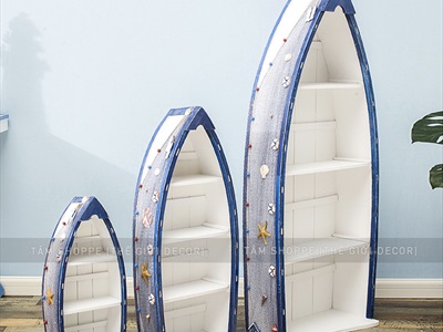 Kệ gỗ decor hình chiếc thuyền chủ đề biển [3 cỡ - ngăn rút] KEBAN-02