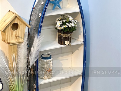 Kệ gỗ decor hình chiếc thuyền chủ đề biển [3 cỡ - ngăn rút] KEBAN-02