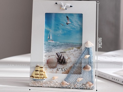 Khung ảnh chủ đề biển CN khung trắng [Khổ ảnh 10x15 - 13x18cm] KHUNGANH-01