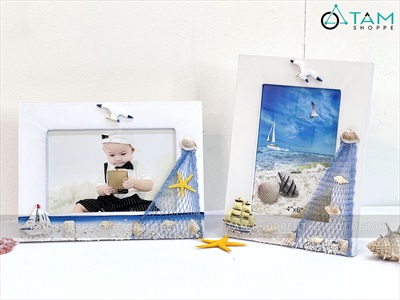 Khung ảnh chủ đề biển CN khung trắng [Khổ ảnh 10x15 - 13x18cm] KHUNGANH-01