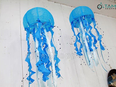 Lồng đèn vải hình con sứa trang trí [Handmade - Xếp gọn] LDEN-VAI-10