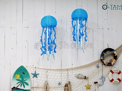 Lồng đèn vải hình con sứa trang trí [Handmade - Xếp gọn] LDEN-VAI-10