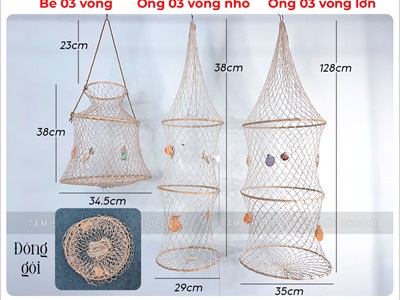 Lồng lưới bắt cá trang trí 3 vòng chủ đề biển [Đính sò ốc - 3 kiểu] LUOICA-02