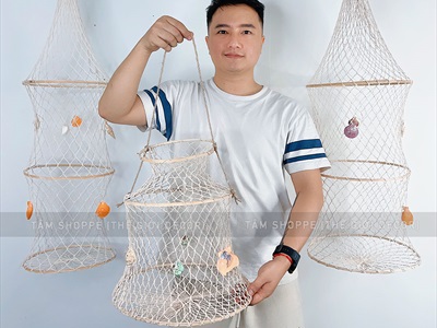 Lồng lưới bắt cá trang trí 3 vòng chủ đề biển [Đính sò ốc - 3 kiểu] LUOICA-02