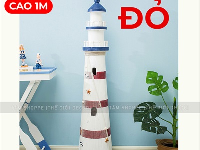 Mô hình ngọn hải đăng gỗ cao 1m [Nặng tay - Giả cũ] HAIDANG-03