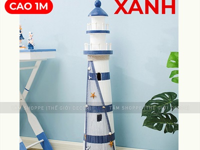 Mô hình ngọn hải đăng gỗ cao 1m [Nặng tay - Giả cũ] HAIDANG-03