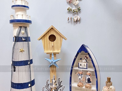 Mô hình ngọn hải đăng gỗ cao 1m [Nặng tay - Giả cũ] HAIDANG-03