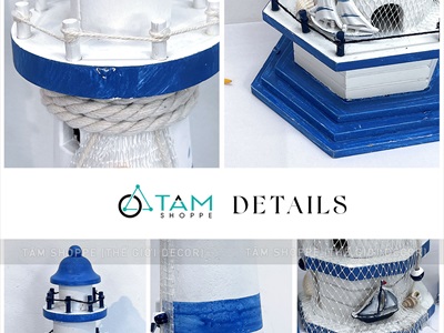 Mô hình ngọn hải đăng gỗ trang trí 4 cỡ [Chuẩn đẹp - Cao 23-57cm] HAIDANG-01