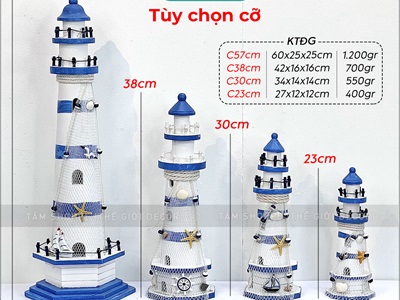 Mô hình ngọn hải đăng gỗ trang trí 4 cỡ [Chuẩn đẹp - Cao 23-57cm] HAIDANG-01