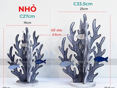 Mô hình san hô gỗ 3D cá bơi trắng xanh [Lắp ráp - Giả cổ] SANHO-01