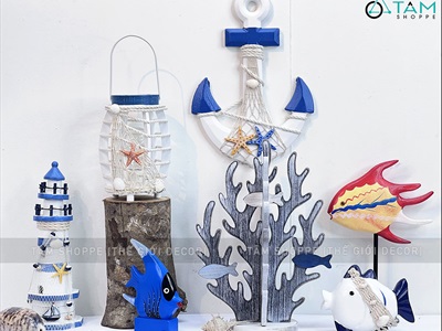 Mô hình san hô gỗ 3D cá bơi trắng xanh [Lắp ráp - Giả cổ] SANHO-01