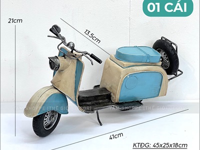 Mô hình xe Vespa sắt xanh trắng retro phong cách biển [Giả cổ - Dài 41cm] MHX-VESPA-03