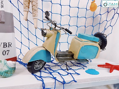 Mô hình xe Vespa sắt xanh trắng retro phong cách biển [Giả cổ - Dài 41cm] MHX-VESPA-03