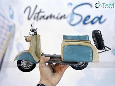 Mô hình xe Vespa sắt xanh trắng retro phong cách biển [Giả cổ - Dài 41cm] MHX-VESPA-03