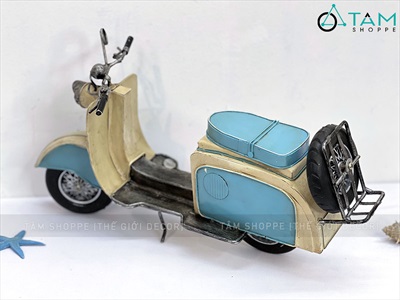 Mô hình xe Vespa sắt xanh trắng retro phong cách biển [Giả cổ - Dài 41cm] MHX-VESPA-03