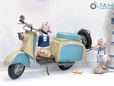 Mô hình xe Vespa sắt xanh trắng retro phong cách biển [Giả cổ - Dài 41cm] MHX-VESPA-03