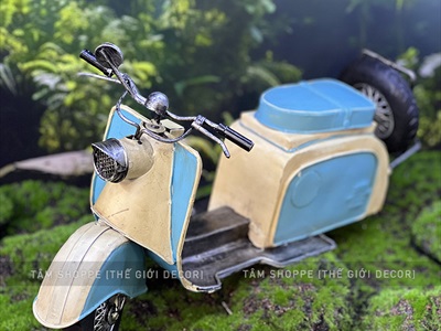 Mô hình xe Vespa sắt xanh trắng retro phong cách biển [Giả cổ - Dài 41cm] MHX-VESPA-03