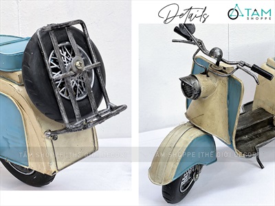 Mô hình xe Vespa sắt xanh trắng retro phong cách biển [Giả cổ - Dài 41cm] MHX-VESPA-03