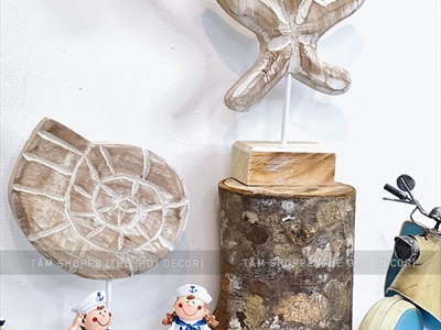 Standee tượng gỗ mốc trắng 3 kiểu chủ đề biển [Thủ công - Cao 29-33cm] MHDB-BIEN-01
