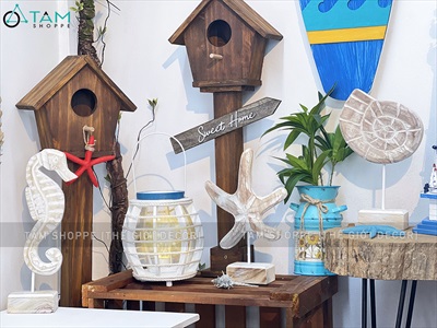 Standee tượng gỗ mốc trắng 3 kiểu chủ đề biển [Thủ công - Cao 29-33cm] MHDB-BIEN-01