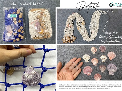 Tấm lưới đánh cá nút gỗ trang trí chủ đề biển [Kèm vỏ sò - Dây to] LUOICA-03
