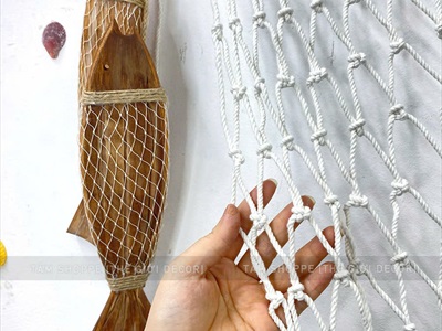 Tấm lưới đánh cá nút gỗ trang trí chủ đề biển [Kèm vỏ sò - Dây to] LUOICA-03