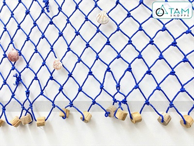 Tấm lưới đánh cá nút gỗ trang trí chủ đề biển [Kèm vỏ sò - Dây to] LUOICA-03