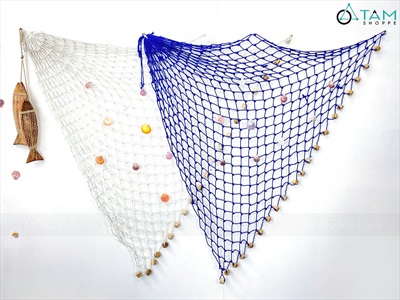 Tấm lưới đánh cá nút gỗ trang trí chủ đề biển [Kèm vỏ sò - Dây to] LUOICA-03