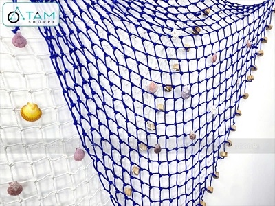 Tấm lưới đánh cá nút gỗ trang trí chủ đề biển [Kèm vỏ sò - Dây to] LUOICA-03