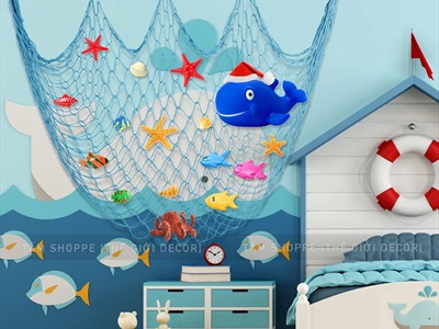 Tấm lưới đánh cá trang trí chủ đề biển [Đính vỏ sò - Nhiều cỡ] LUOICA-01