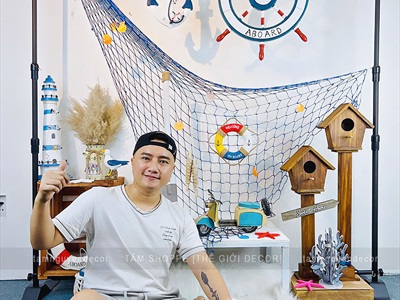 Tấm lưới đánh cá trang trí chủ đề biển [Đính vỏ sò - Nhiều cỡ] LUOICA-01