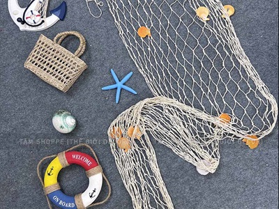 Tấm lưới đánh cá trang trí chủ đề biển [Đính vỏ sò - Nhiều cỡ] LUOICA-01