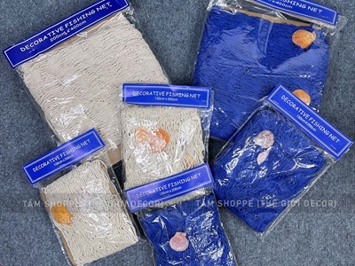 Tấm lưới đánh cá trang trí chủ đề biển [Đính vỏ sò - Nhiều cỡ] LUOICA-01
