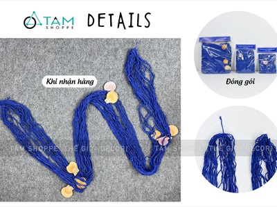 Tấm lưới đánh cá trang trí chủ đề biển [Đính vỏ sò - Nhiều cỡ] LUOICA-01