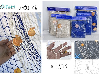 Tấm lưới đánh cá trang trí chủ đề biển [Đính vỏ sò - Nhiều cỡ] LUOICA-01