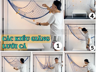 Tấm lưới đánh cá trang trí chủ đề biển [Đính vỏ sò - Nhiều cỡ] LUOICA-01