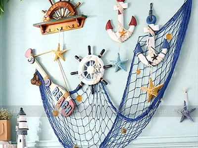 Tấm lưới đánh cá trang trí chủ đề biển [Đính vỏ sò - Nhiều cỡ] LUOICA-01