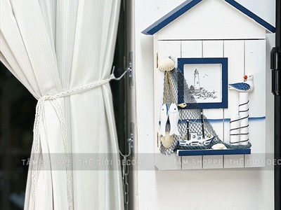 Tủ treo chìa khoá nhà gỗ chủ đề biển khung ảnh [6 móc - Handmade] TUCHIAKHOA-01