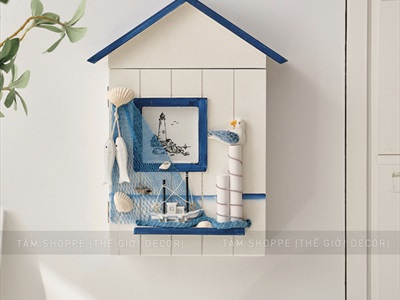 Tủ treo chìa khoá nhà gỗ chủ đề biển khung ảnh [6 móc - Handmade] TUCHIAKHOA-01