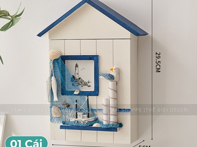 Tủ treo chìa khoá nhà gỗ chủ đề biển khung ảnh [6 móc - Handmade] TUCHIAKHOA-01