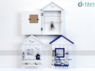 Tủ treo chìa khoá nhà gỗ chủ đề biển khung ảnh [6 móc - Handmade] TUCHIAKHOA-01