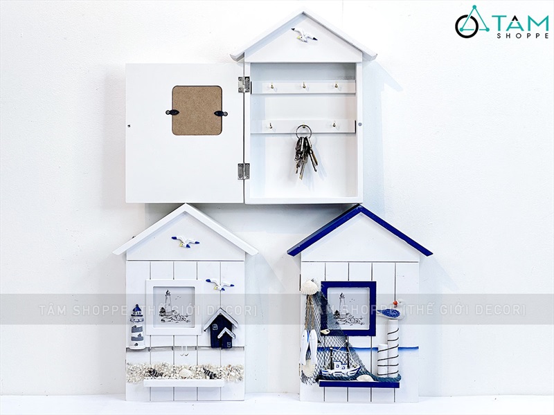 Tủ treo chìa khoá nhà gỗ chủ đề biển khung ảnh [6 móc - Handmade] TUCHIAKHOA-01