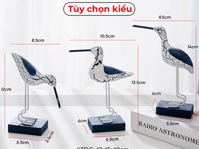 Tượng chim bói cá đế gỗ trắng xanh [Tự đứng - 3 kiểu] TCV-BOICA-01