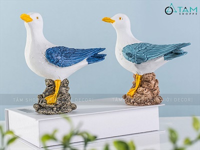 Tượng chim hải âu cánh xanh đứng trên đá [Composite - 2 màu] TCV-HAIAU-02