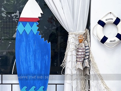 Ván lướt sóng decor cá mập cắn tông xanh dương cao 90cm [Gỗ dày - chuẩn đẹp] VLS-08