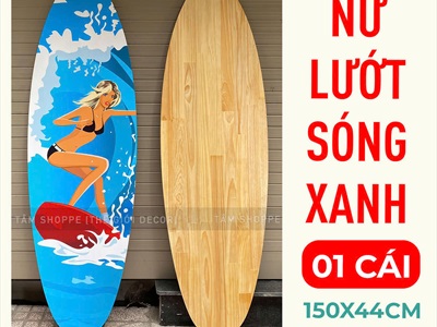 Ván lướt sóng decor nam nữ tông xanh cao 150cm [Gỗ dày - chuẩn đẹp] VLS-09