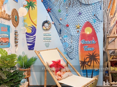 Ván lướt sóng trang trí chủ đề Hoàng hôn cao 150cm [In sắc nét - giả nét vẽ tay] VLS-06